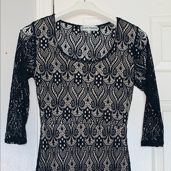 Almost Famous Black Midi Dress with Tan Silk slip - Picture 2 of 6